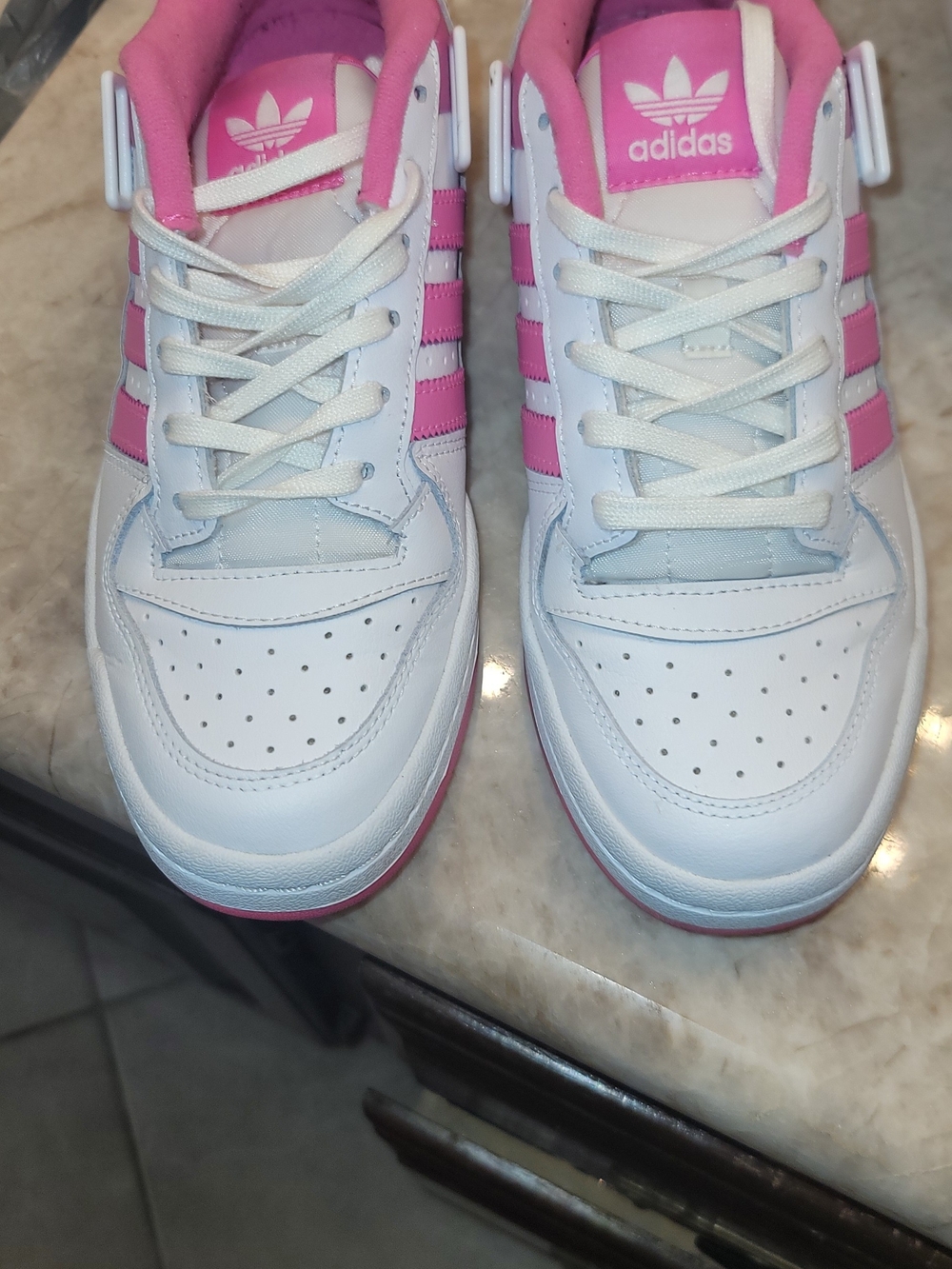 Adidas White & Pink Classic Lace-Up Sneakers